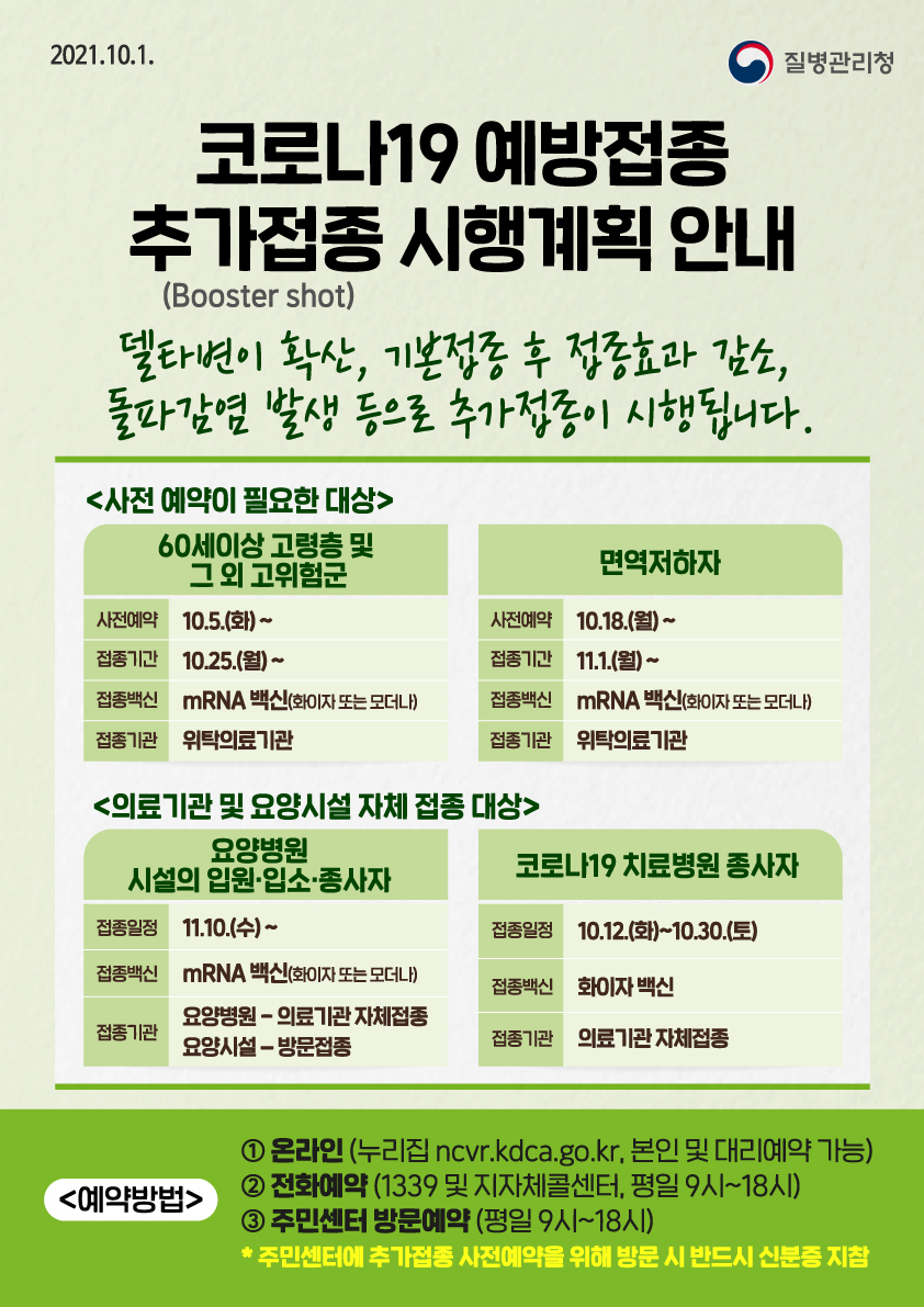 코로나19 예방접종 추가접종(부스터 샷) 시행계획 안내2